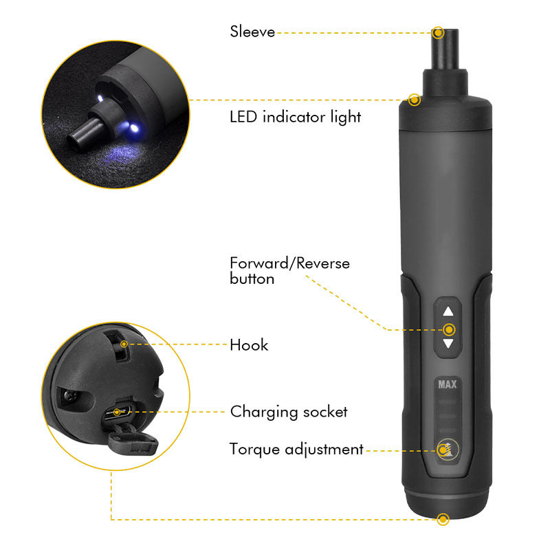 3.6V Li-ion Cordless Electric Screwdriver Set | 24 Bits | LED Light | Torque Adjustment | 300 RPM