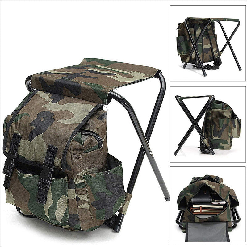 Camo | Foldable Backpack Stool | Outdoor Camping, Fishing & Hiking | Portable & Lightweight