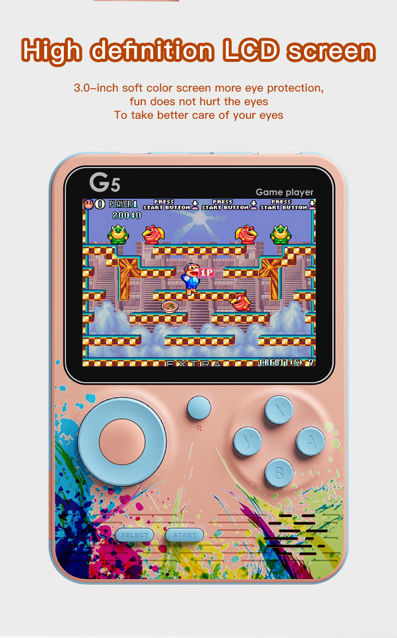 G5 Retro Handheld Game Console | 500 Classic Games | Pink with Gamepad