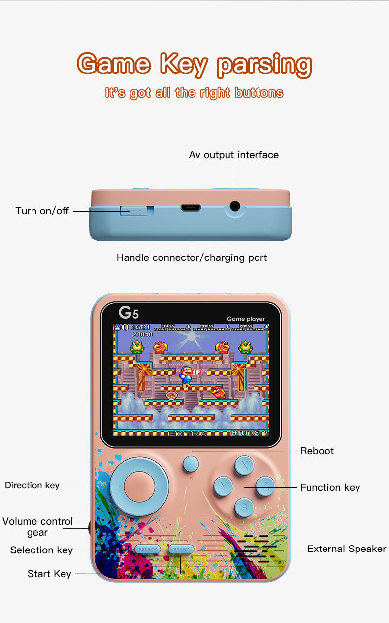 G5 Retro Handheld Game Console | 500 Classic Games | Sky Blue | Gamepad Included