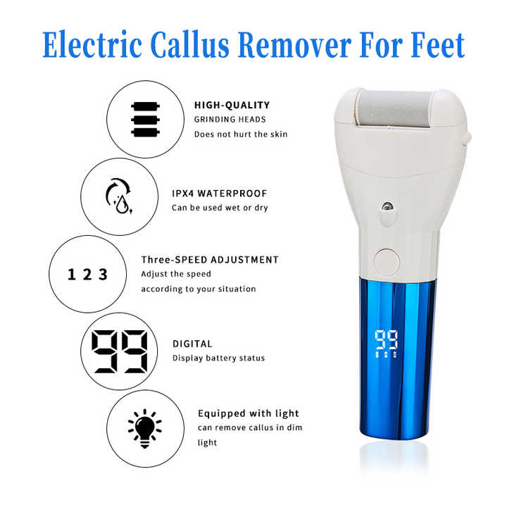 Rechargeable Electric Callus Remover | Adjustable Speeds | LED Display | Dark Blue