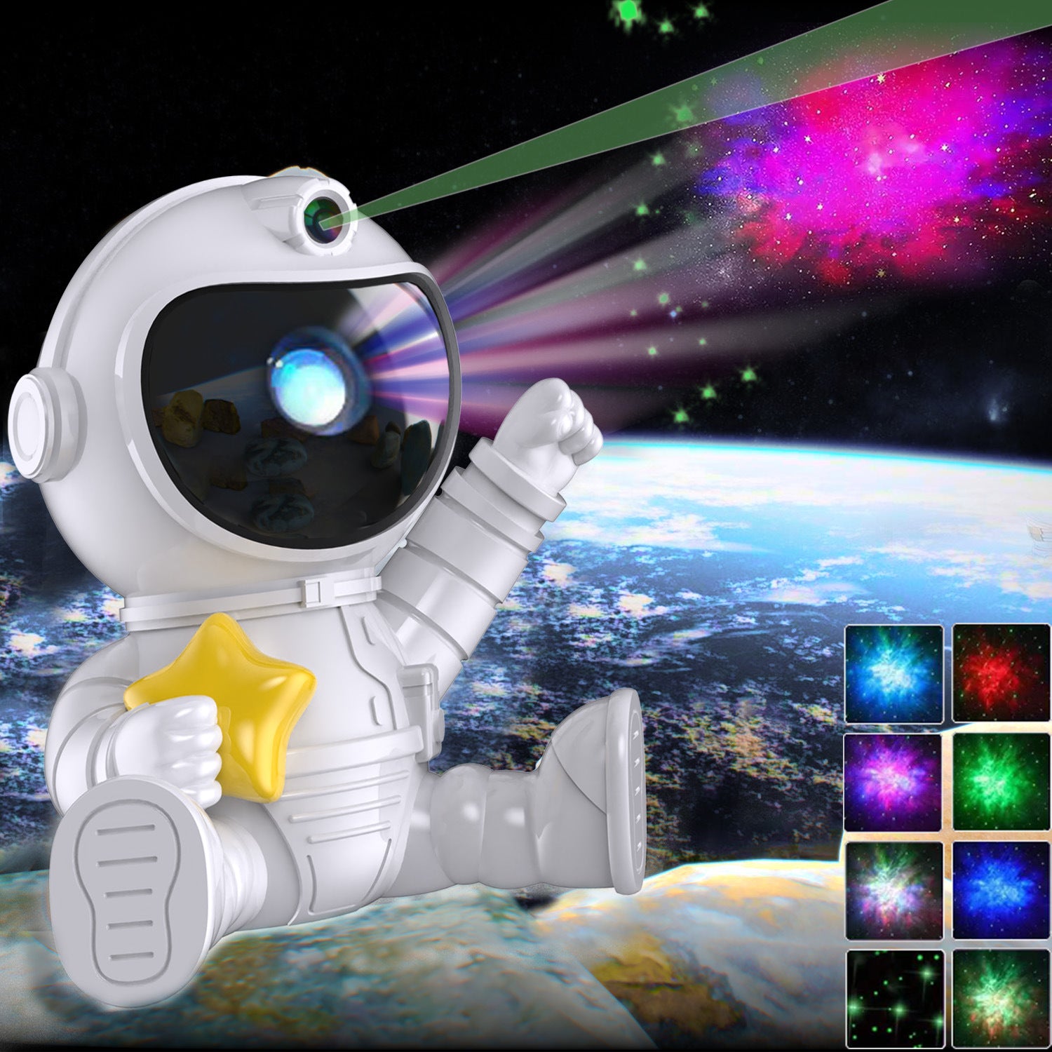 Astronaut Galaxy Projector Night Light | Pentagram Design | Remote Control | Space-Themed Projection