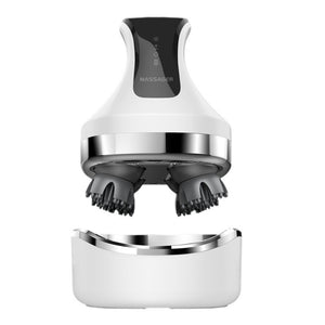 White Rechargeable Electric Scalp Massager | Adjustable Speeds | LED Therapy | Hair Care