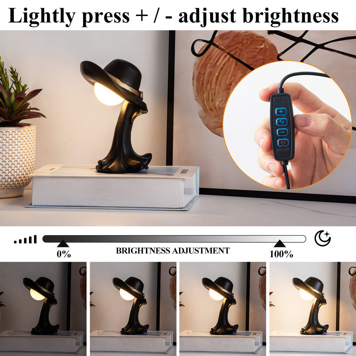 Black Creative Cowboy Hat USB Table Lamp | Unique Home & Office Décor
