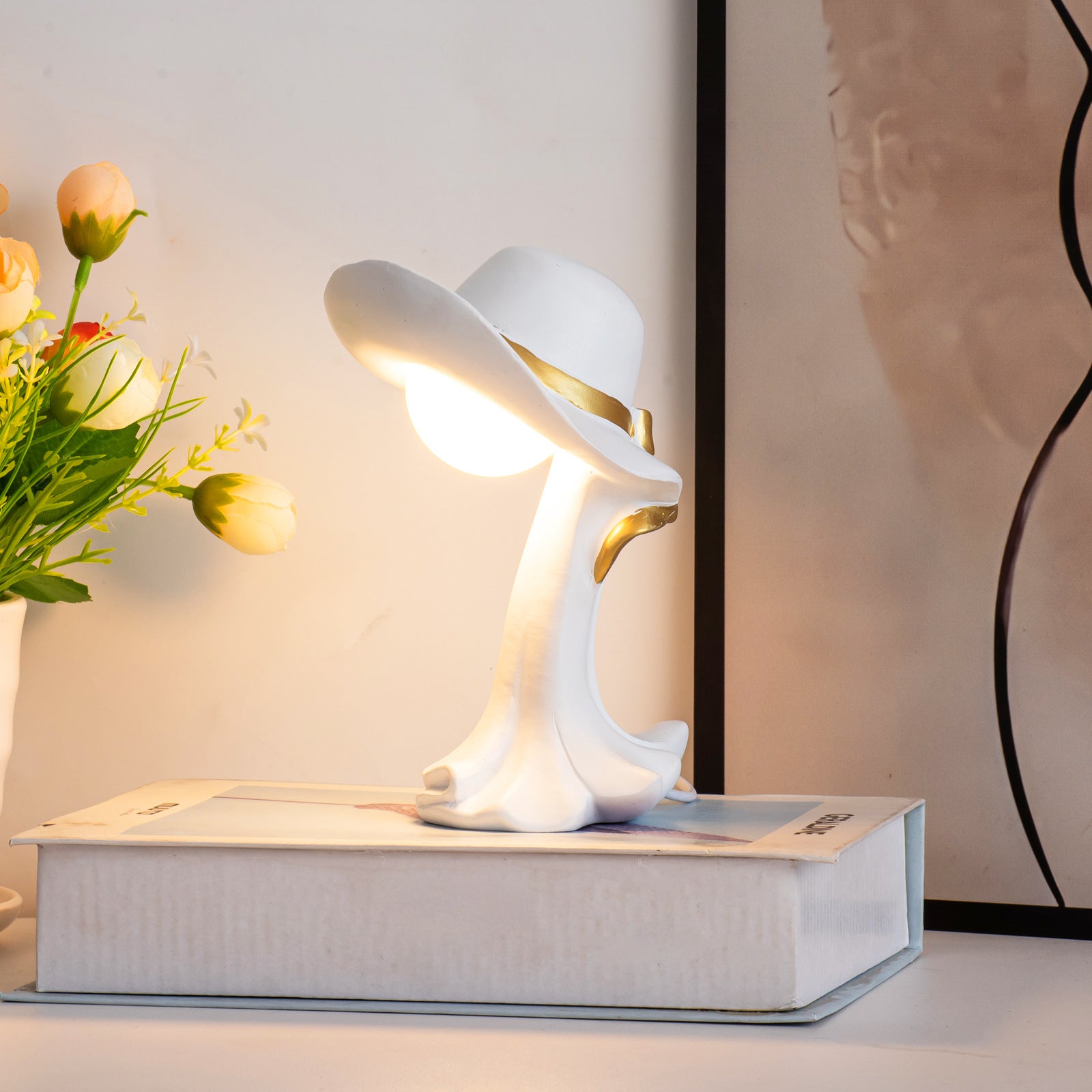 White Creative Cowboy Hat USB Table Lamp | Unique Home & Office Décor
