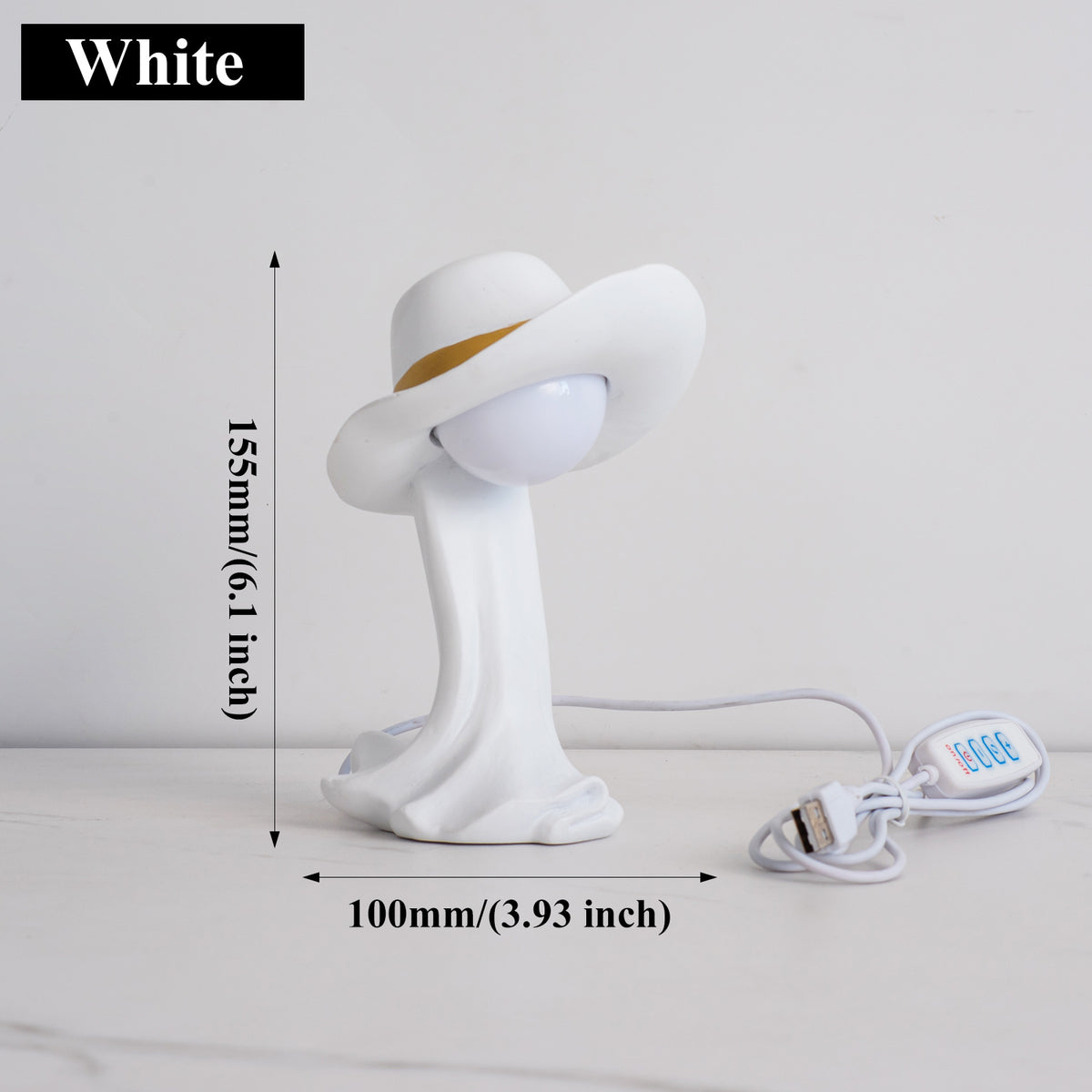 White Creative Cowboy Hat USB Table Lamp | Unique Home & Office Décor