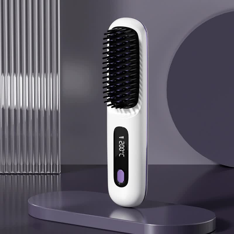 Hair Straightening Brush | Wireless | Compact & Rechargeable | White