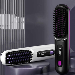 Hair Straightening Brush | Wireless | Compact & Rechargeable | White