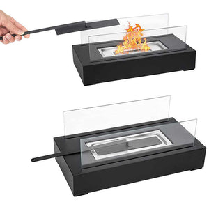 Portable Tabletop Bioethanol Fireplace | White Rectangular Design | Glass Shields