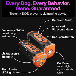 Ultrasonic Dog Repeller & Flashlight | Multifunctional | Long-Range SOS Emergency Light | Grey