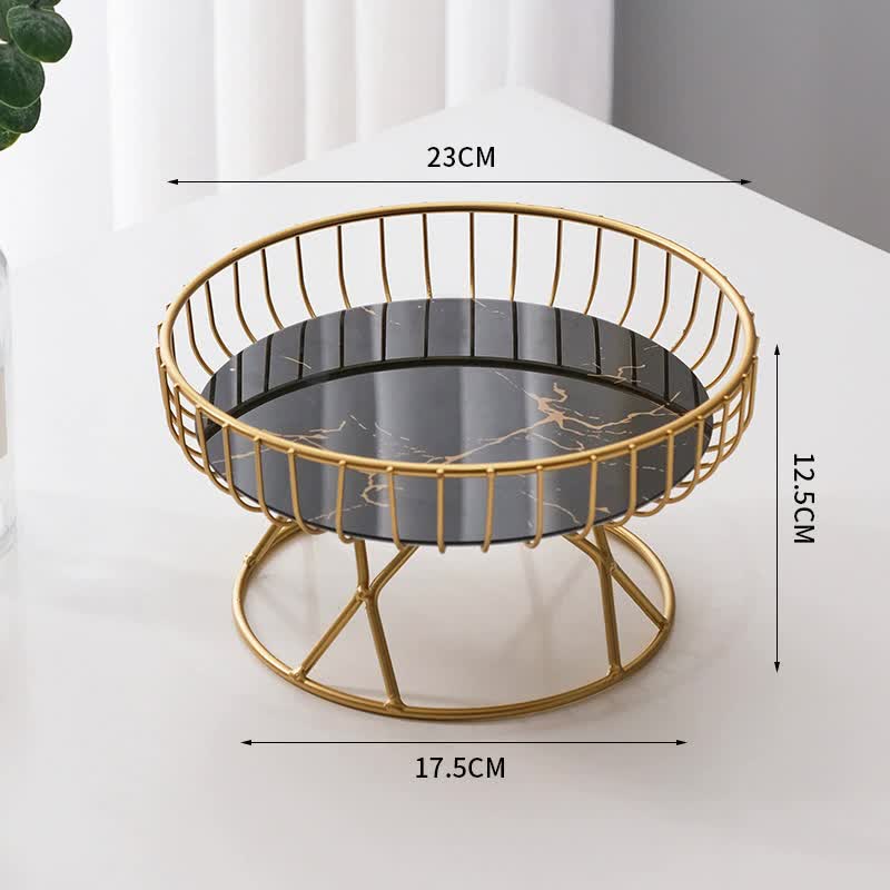 Elegant Iron Art Glass Serving Tray | Black Glass | Round Design | Gold Finish