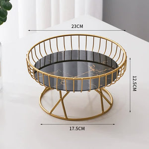 Elegant Iron Art Glass Serving Tray | Black Glass | Round Design | Gold Finish