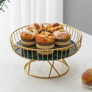 Elegant Iron Art Glass Serving Tray | Black Glass | Round Design | Gold Finish