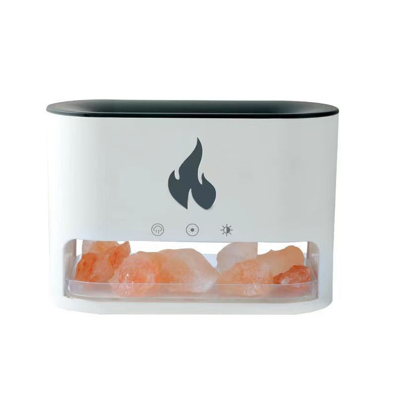 White Himalayan Salt Flame Aroma Diffuser | 250ml Ultrasonic Humidifier | 7-Color LED Light