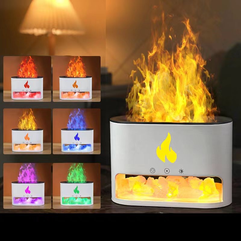 White Himalayan Salt Flame Aroma Diffuser | 250ml Ultrasonic Humidifier | 7-Color LED Light