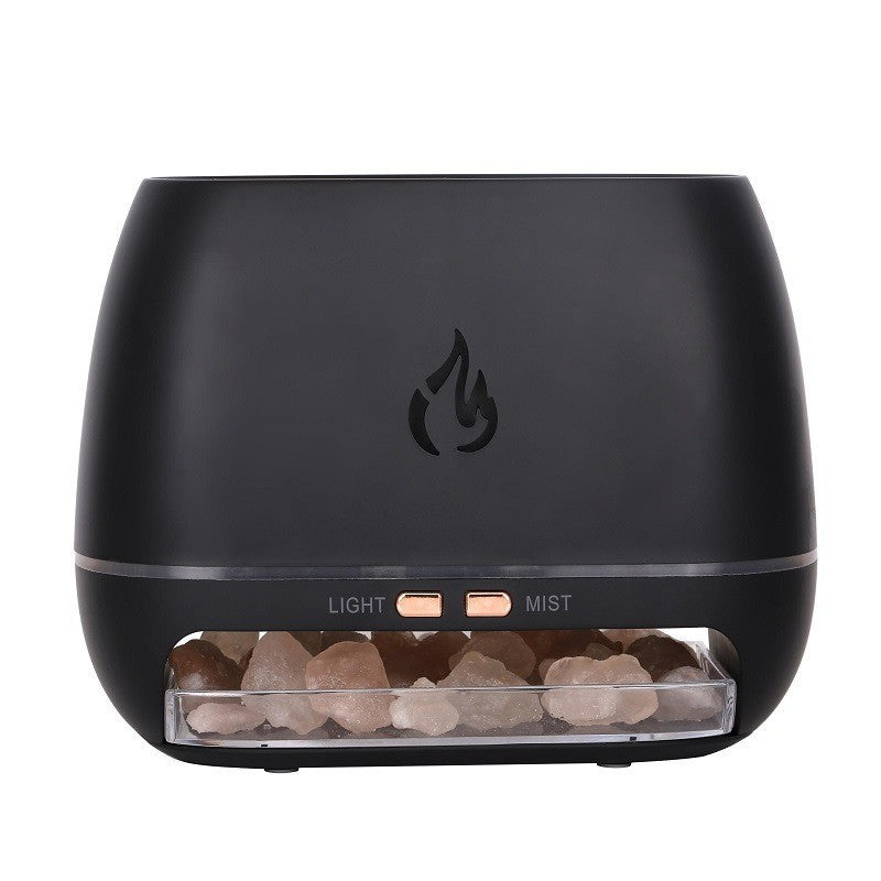 Himalayan Salt Flame Aroma Diffuser | Black | 250ml Ultrasonic Humidifier | 7-Color LED Light | Sleek Design