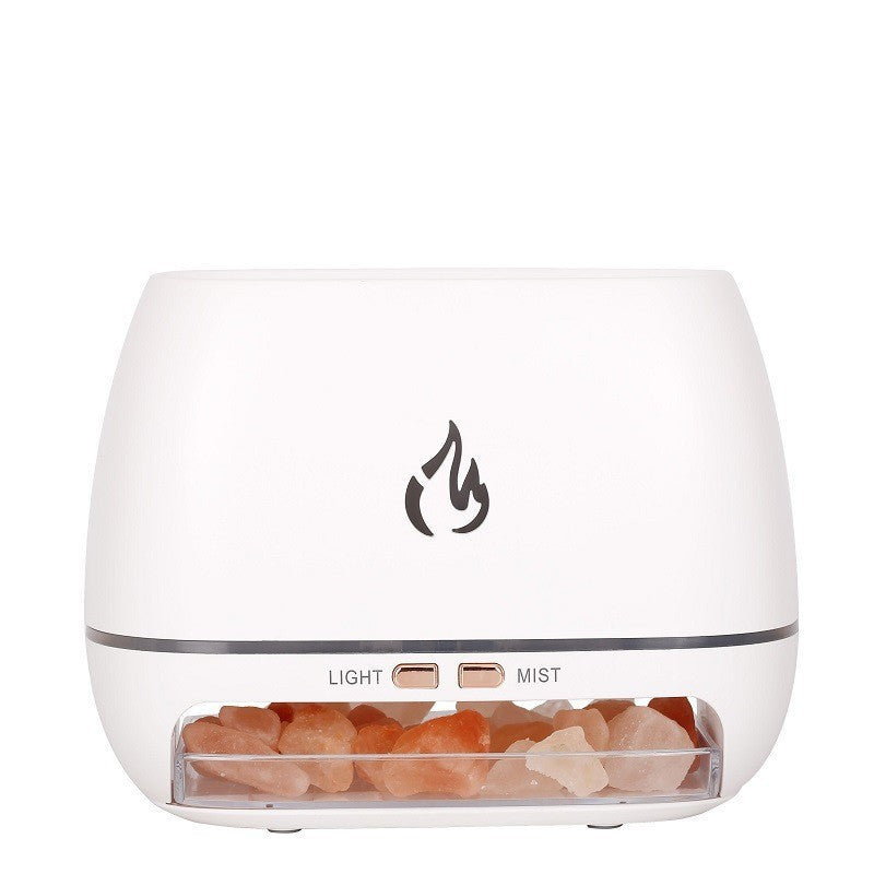 Himalayan Salt Flame Aroma Diffuser | White | 250ml Ultrasonic Humidifier | 7-Color LED Light | Modern Home Decor