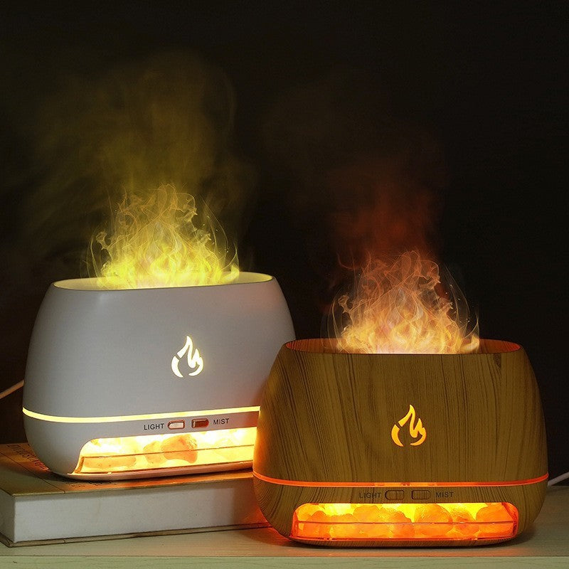 Himalayan Salt Flame Aroma Diffuser | White | 250ml Ultrasonic Humidifier | 7-Color LED Light | Modern Home Decor