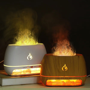 Himalayan Salt Flame Aroma Diffuser | White | 250ml Ultrasonic Humidifier | 7-Color LED Light | Modern Home Decor