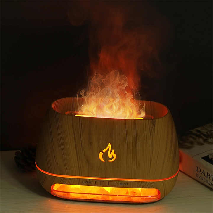 Himalayan Salt Flame Aroma Diffuser | White | 250ml Ultrasonic Humidifier | 7-Color LED Light | Modern Home Decor