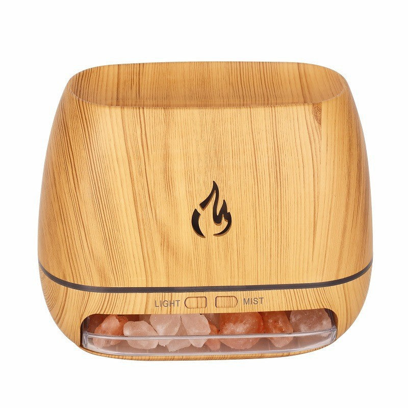Himalayan Salt Flame Aroma Diffuser | Wood Grain Color | 250ml Ultrasonic Humidifier | 7-Color LED Light | Relaxation & Decor