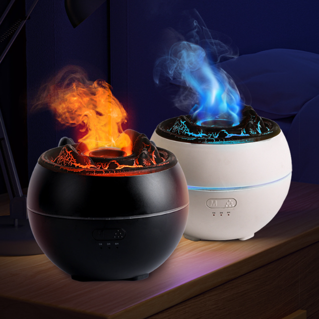 Volcanic Flame Aroma Diffuser | White Crack Style | 360ml Ultrasonic Humidifier | 7-Color LED Light | Adjustable Mist