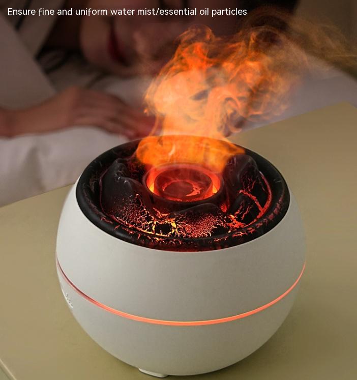 Volcanic Flame Aroma Diffuser | White Crack Style | 360ml Ultrasonic Humidifier | 7-Color LED Light | Adjustable Mist