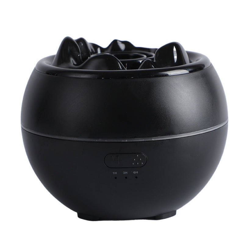 Volcanic Flame Aroma Diffuser | Black Ordinary Style | 360ml Ultrasonic Humidifier | 7-Color LED Light | Adjustable Mist
