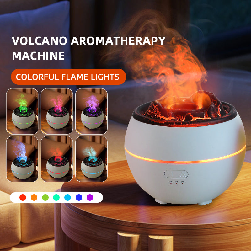 Volcanic Flame Aroma Diffuser | Black Ordinary Style | 360ml Ultrasonic Humidifier | 7-Color LED Light | Adjustable Mist