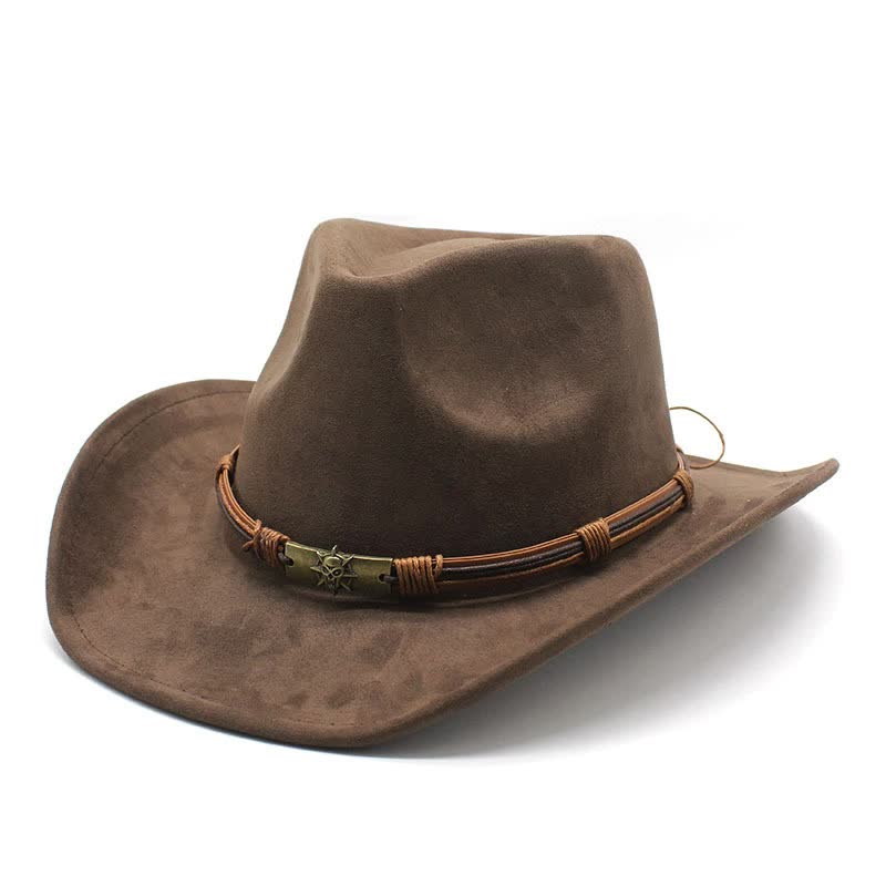 Brown Unisex Faux Suede Western Cowboy Hat | Wide Brim Vintage Fedora | Outdoor Travel | M (57-58cm)