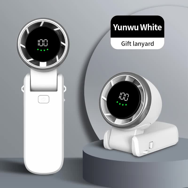 White Portable USB Rechargeable Handheld Fan | Digital Display | Compact & Quiet