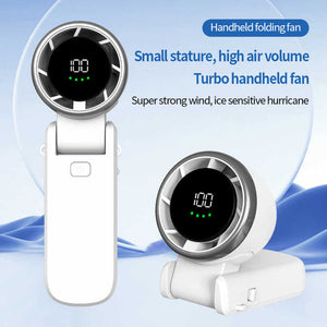 White Portable USB Rechargeable Handheld Fan | Digital Display | Compact & Quiet