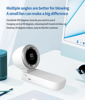 White Portable USB Rechargeable Handheld Fan | Digital Display | Compact & Quiet