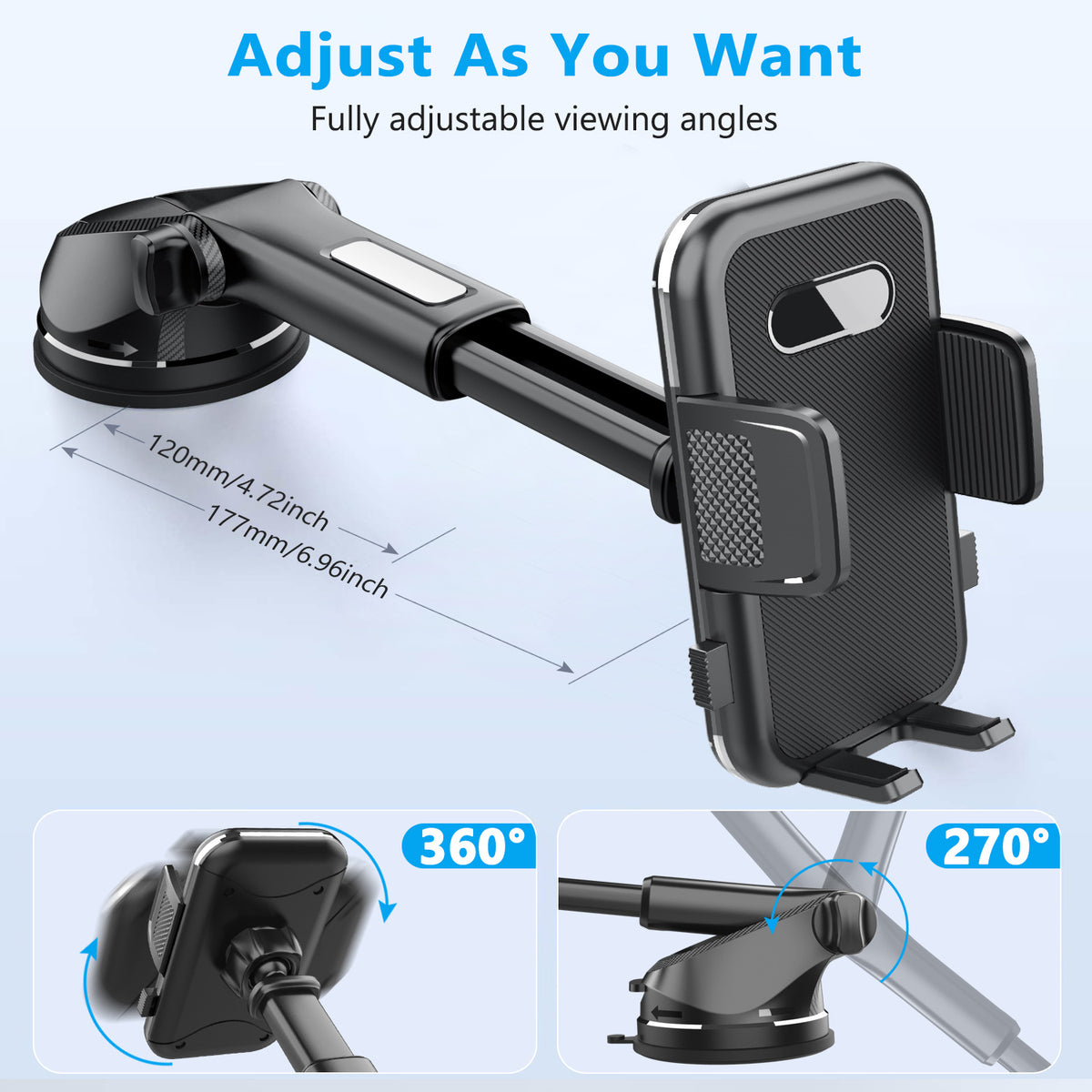 ML-236 Adjustable Car Phone Holder | Universal Suction Mount for Dashboard & Windscreen