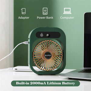 Portable USB Rechargeable Misting Fan | Green | Compact Personal Fan with Cooling Spray