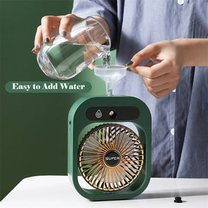 Portable USB Rechargeable Misting Fan | Green | Compact Personal Fan with Cooling Spray