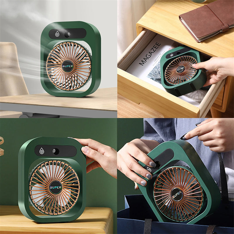 Portable USB Rechargeable Misting Fan | Green | Compact Personal Fan with Cooling Spray