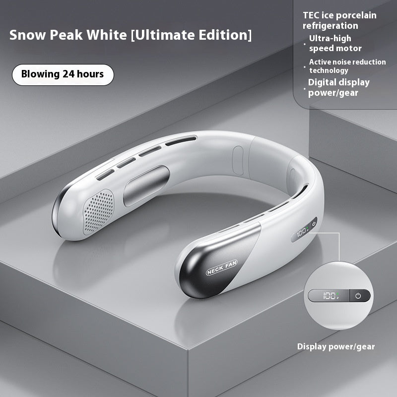 Rechargeable Neck Fan with Digital Display | White | 2400mAh | Adjustable Speed | Wearable Cooling