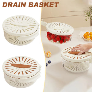 Double-Layer Fruit & Vegetable Drain Basket | 2PCS | Brown | Collapsible Kitchen Strainer with Handle