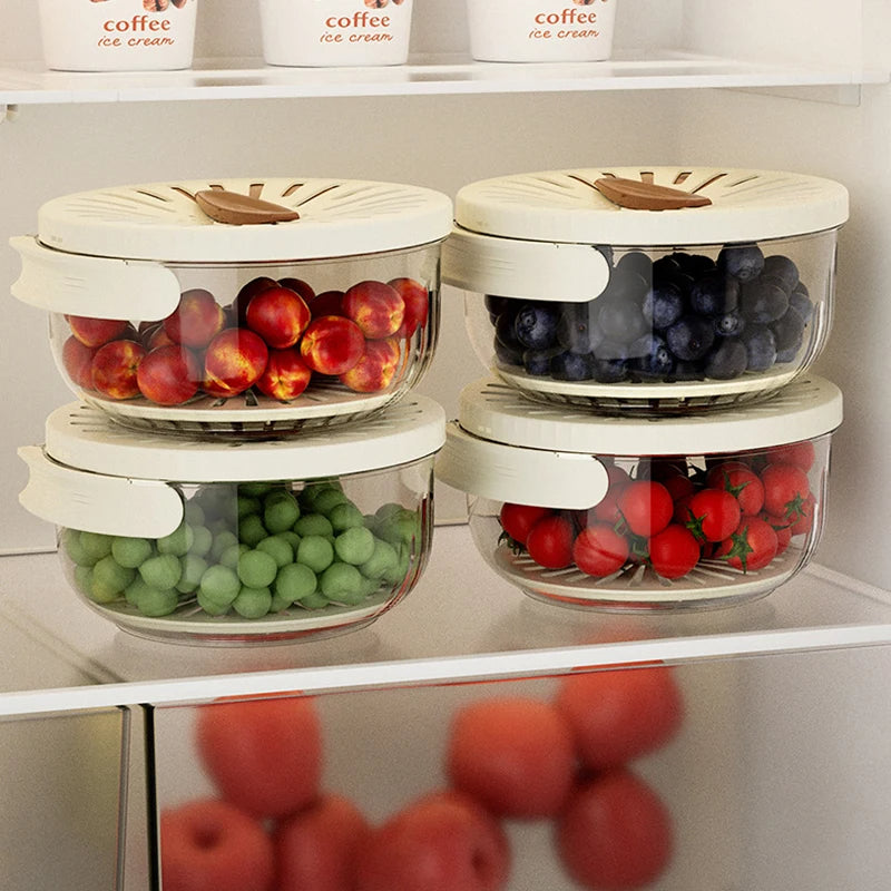 Double-Layer Fruit & Vegetable Drain Basket | 2PCS | Brown | Collapsible Kitchen Strainer with Handle