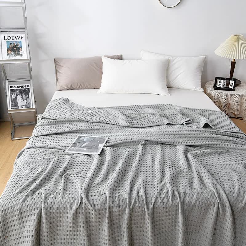Cotton Waffle Blanket | 200x230cm | All-Season Airy Waffle Weave Blanket | Gray