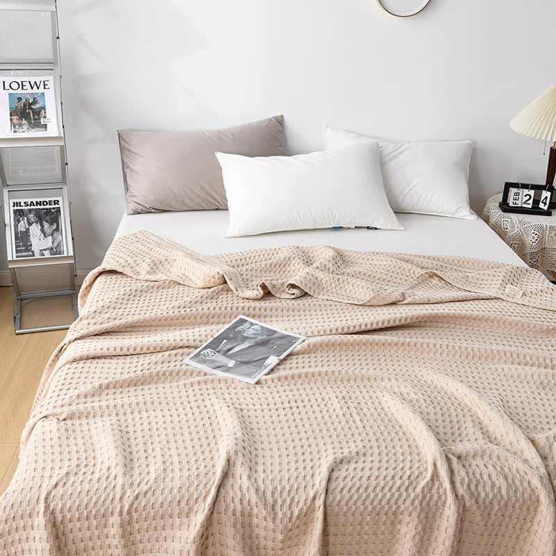 Cotton Waffle Blanket | 200x230cm | Soft & Breathable Summer Quilt | Khaki