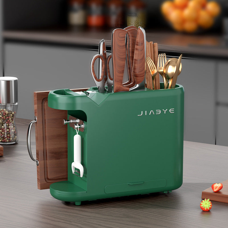 Green Multifunctional Kitchen Knife Rack | Storage Organizer with Built-In Knife Sharpener