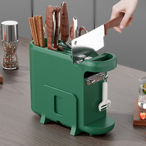 Green Multifunctional Kitchen Knife Rack | Storage Organizer with Built-In Knife Sharpener
