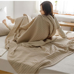 Cotton Waffle Blanket | 200x230cm | Lightweight & Cozy Blanket | Yellow