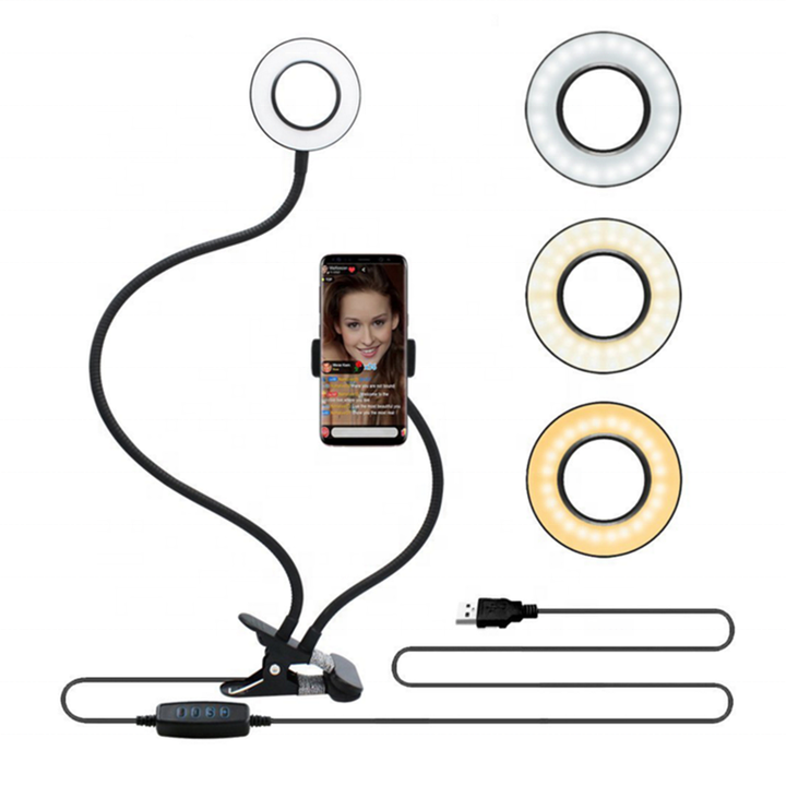 Flexible LED Ring Light with Phone Holder | Adjustable Brightness & Clip Base for Streaming or Photography