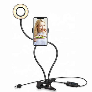 Flexible LED Ring Light with Phone Holder | Adjustable Brightness & Clip Base for Streaming or Photography