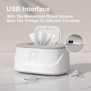 White USB-Powered Baby Wet Wipes Warmer | Portable & Adjustable Heating