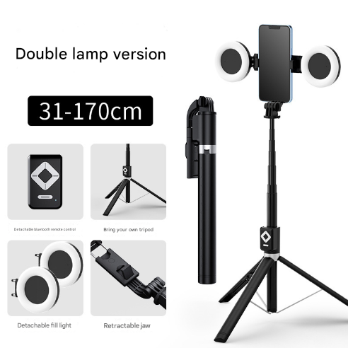 Bluetooth Selfie Stick | Double Light 3-in-1 | Tripod & Remote Control | Adjustable for Smartphones