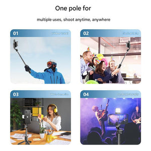 Portable Selfie Stick Tripod | White | With Light | Bluetooth Remote | Compact & Adjustable